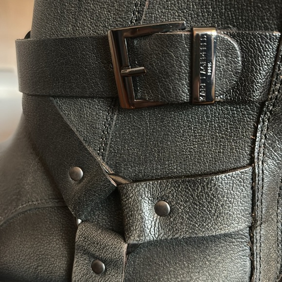 Karl Lagerfeld Biker / Moto Style Black Leather Boots Brand New